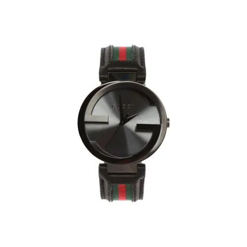 GUCCI INTERLOCKING Collection Кварцевые часы Кожаный ремешок Серый циферблат Унисекс