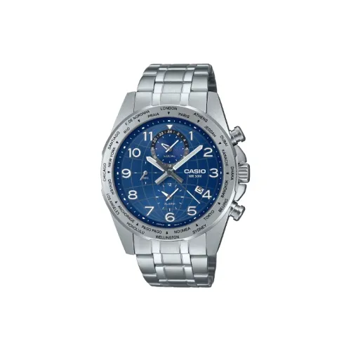 CASIO Кварцевый механизм ремешок из нержавеющей стали часы 49,5*43,9*11,5 мм мужские часы синий циферблат модель MTP W500D 2A