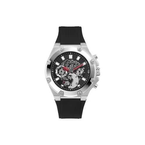GUESS Мужские часы Кварцевый механизм Резиновый ремешок 46 мм Черный циферблат