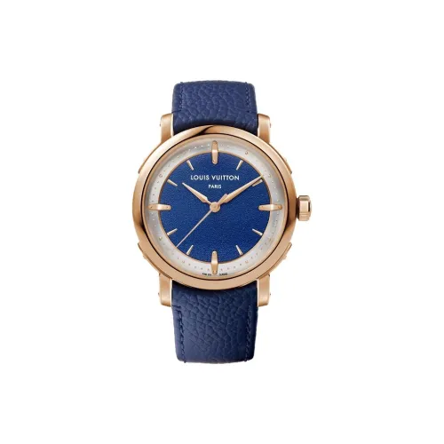 LOUIS VUITTON Часы Автоматический Механический Механизм Коровья Кожа Ремешок 39 мм Синий Циферблат Унисекс