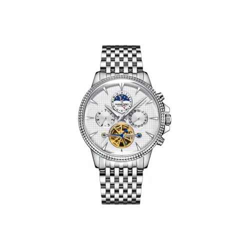 HANBORO Механический механизм ремешок из нержавеющей стали мужские часы белый циферблат