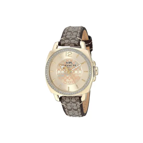 COACH BOYFRIEND Collection Женские часы Кварцевый механизм Естественная кожа Ремешок 33 мм Золотистый циферблат