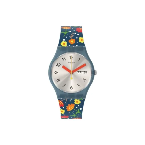 Swatch Quartz Механизм Унисекс Часы 34 мм Серый Циферблат Bio-Based Материал Корпус Часы Силиконовый Ремешок