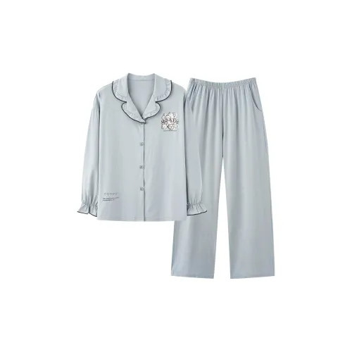 Montagut Pajama Комплект Осенний Зимний Женский Двухкомпонентный Комплект Светло-Синий