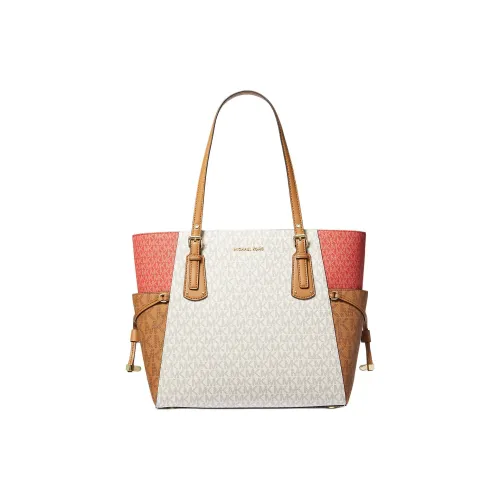 MICHAEL KORS Voyager Покрытый холст Тоут Сумка Сумка для покупок Сумка на плечо Сумка Маленькая Женская Белая и Красная