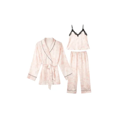 IIZZINI Пижамный комплект женский 3 штуки розовый бабочка жаккард