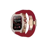 Розовый чехол, красный ремешок