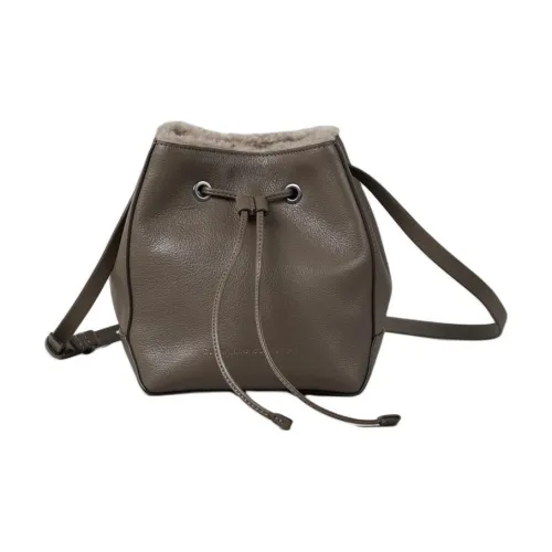 BRUNELLO CUCINELLI Fine GRAIN LEATHER Сумка-ведро Сумка через плечо Женская Earth Brown