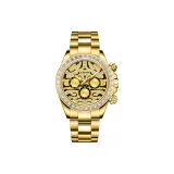 Золотой корпус, белый циферблат, золотой стальной браслет