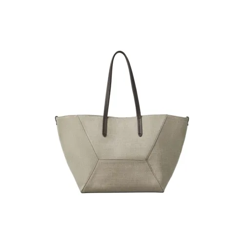 BRUNELLO CUCINELLI Хлопок And Холст Тоут Сумка Сумка для покупок Сумка Сумка через плечо Женская Коричневая Серый