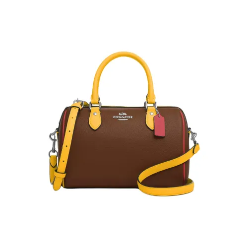 COACH Rowan Litchi Grain Leather Crossbody One Shoulder Bag Medium Women's Saddle Multicolor