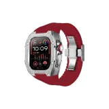 Серебряный инкрустированный корпус, красный ремешок