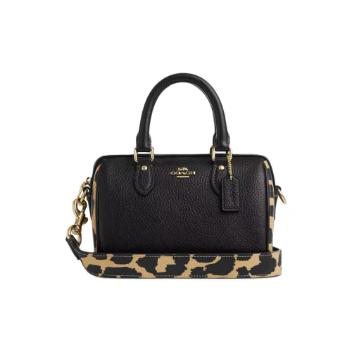 COACH Rowan Зернистая текстура кожа Личи Кожа Одно плечо Ручная сумка Сумка через плечо Мини Женская Леопардовый принт Многоцветный