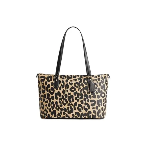 COACH Gallery Покрытый холст Сумка-тоут Сумка для покупок Сумка через плечо Сумка Большая Женская с леопардовым принтом Многоцветная
