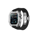 Серебряный инкрустированный корпус, черный ремешок