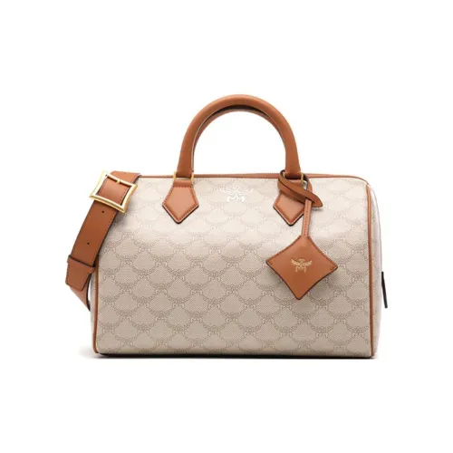 MCM Сумка через плечо из кожи сумка Boston сумка среднего размера женская бежевая