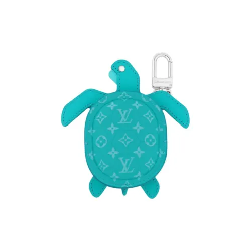 LOUIS VUITTON Черепаха Кожа Панельная Холщовая Сумка Украшение Монета Кошелек Чехол для наушников Мужской Бирюзовый