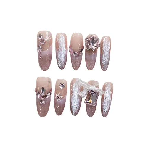 XIAMEIYU Ручной Рисунок Луна Розовый False Nail Средний ЛАДЬЕР Бант 25мм