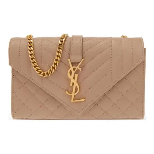 SAINT LAURENT Конверт Крупнозернистая текстура Коровья кожа Сумка через плечо Маленькая Женская Бежевая