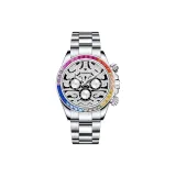 Белый корпус, кольцо, белый циферблат, стальной браслет