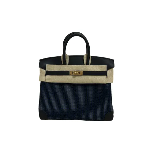 HERMES Birkin Canvas Swift Leather Birkin Bag Women's Black Blue