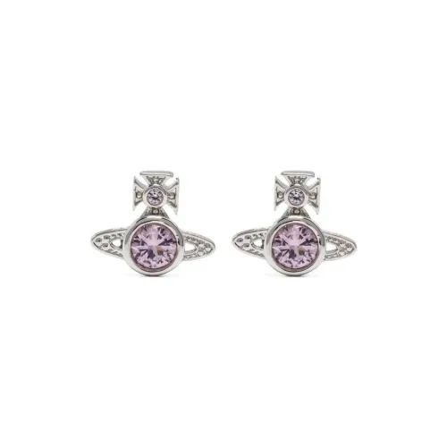 Vivienne Westwood Rhinestone Brass Stud Серьги Унисекс Розовый алмаз Серебряный