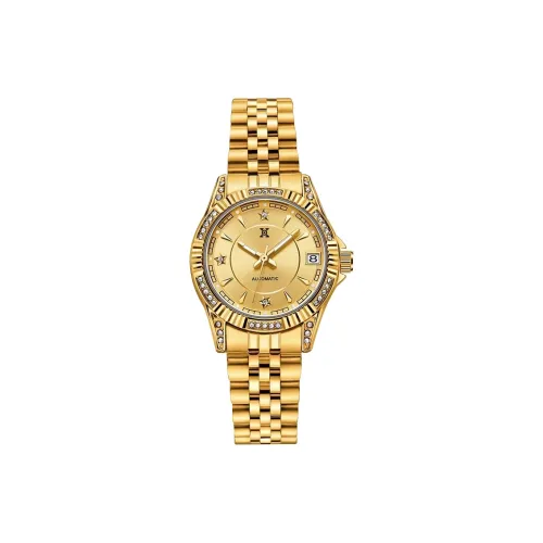 XO Datejust Minimalist Style Collection Автоматический Механический Механизм Стальной Ремешок Часы Женские Золотой Циферблат