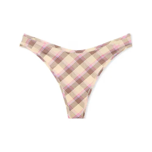 Victoria's Secret Розовый Основа Эластичный Стринг Panty Крем Клетчатый Принт Нижнее белье Женские 1 Пачка Клетчатый Принт