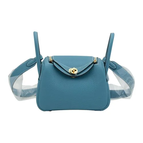 HERMES Lindy Clemence Bullock Кожа Сумка Сумка через плечо Сумка через плечо Мини Женская D2 Новый BLEU JEAN Новый Джинсовый синий