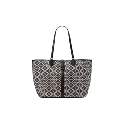 Kate Spade Жаккард с гладкой коровьей кожей Тоут Сумка Сумка для покупок Сумка Сумка через плечо Большая Женская Черная