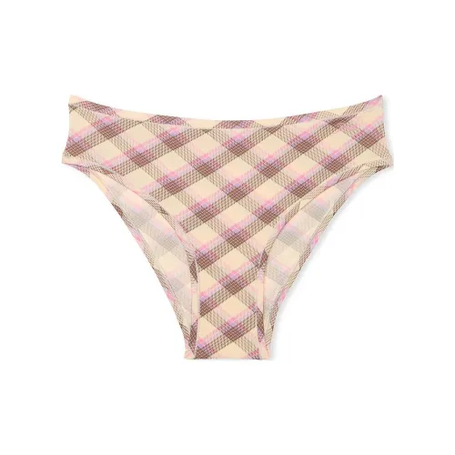 Victoria's Secret Розовый Основа Эластичный Cheeky Panty Крем Клетчатый Принт Нижнее белье Женские 1 Пачка Клетчатый Принт