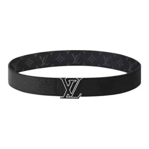 LOUIS VUITTON Телячья кожа холщовая кожа ремни мужской черный ширина 4 см