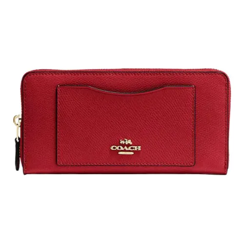 COACH Accordion Zip Крестообразная текстура Кожа Мелочь Кошелек Кошелек Маленький Женские Красный
