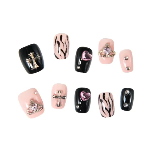 T Z Luxe Handmade Nail Polish Girlish Gothic Crown Cat Eye False Nail Short Square 16mm