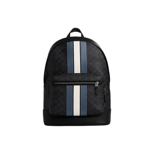 COACH West Artificial Leather Backpack Large Men's Charcoal Black Denim Blue Mel White COACH West Искусственная кожа Рюкзак Большой Мужской Угольный Черный Джинсовый Синий Мел Белый