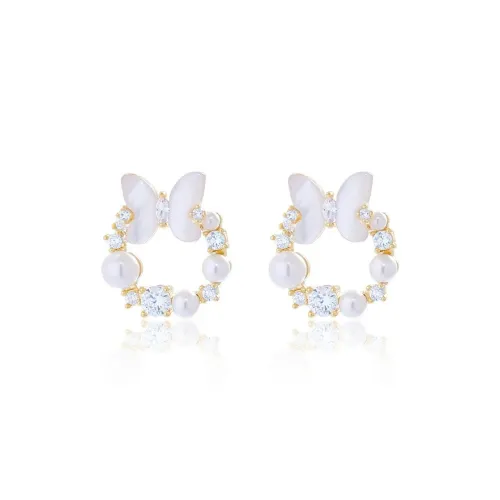 Серьги Vegetarian из меди жемчужная раковина циркон унисекс