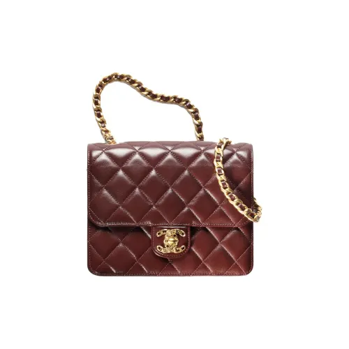 CHANEL Sheepskin Flap Bag Crossbody Mini Women's Burgundy
