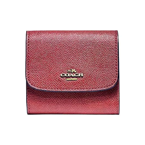 COACH Крестообразный текстура кожа держатель для карт кошелек женский настоящий красный