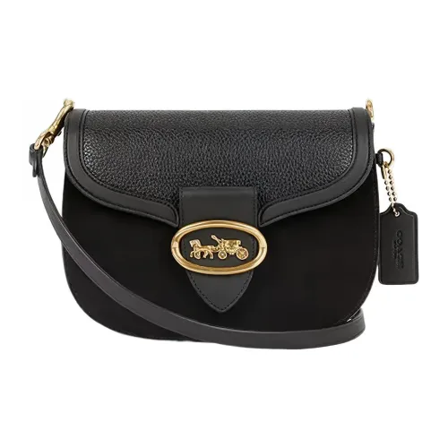 COACH Kat Коровья кожа Седло Сумка Плечевая сумка Женская Черная