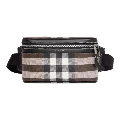 Burberry Cube Кожа Cube Сумка Sling Сумка Сумка через плечо Бананка Унисекс Темная умбровая Серый Черный