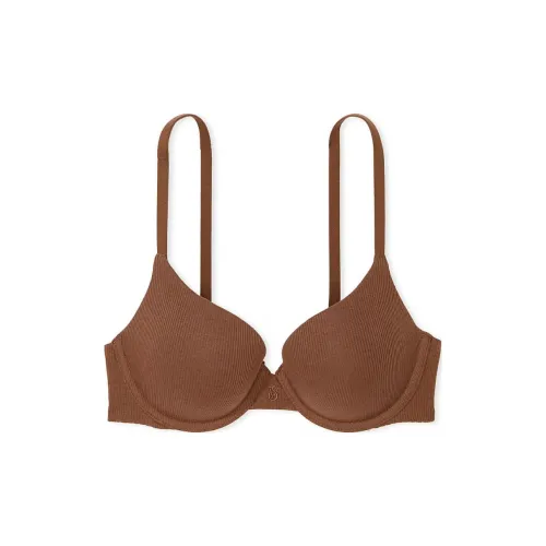 Victoria's Secret PUSH Up Perfect Shape Ribbed Cotton Bra Mousse Bra Women's Brown