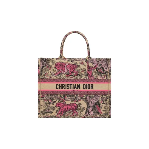 DIOR BookTote Вышивка Тоут Сумка Сумка для покупок Сумка Большая Женская Бежевая и Розовая