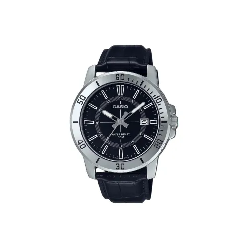 CASIO Кварцевый механизм кожаный ремешок часы унисекс черный циферблат