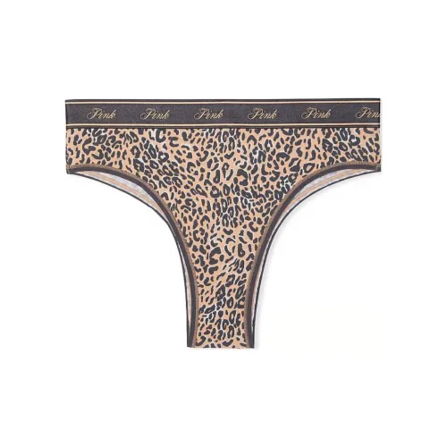 Victoria's Secret Розовый логотип Хлопок Бразильские трусы Пралине Леопардовый принт Женское нижнее белье 1 упаковка Леопардовый принт