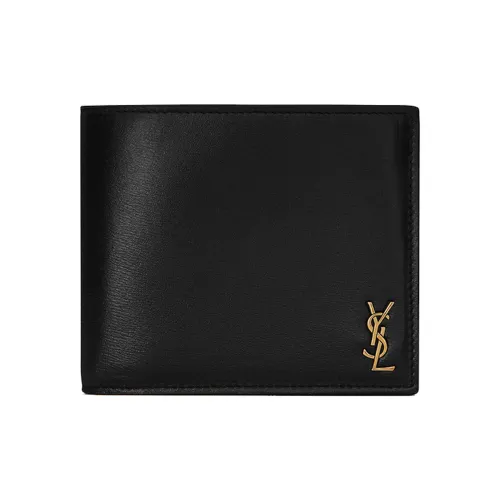 SAINT LAURENT MONOGRAM LEATHER Монограмма Кожа Монета Кошелек Мужской Черный