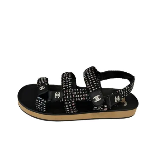 CHANEL 23P SS One Ремень Сандалии Черные Женские