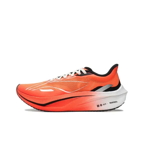 LINING Feidian 4 Challenger Беговые кроссовки Низкий топ Неоново-фруктовый красный/Флуоресцентный ярко-оранжевый Женские