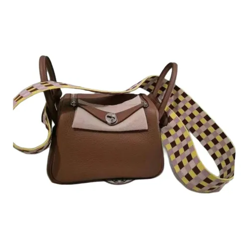 HERMES Lindy Clemence Коровья кожа Сумка через плечо Мини Женские Золотисто-коричневый Лимон HERMES Красный