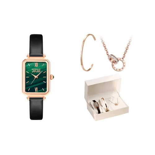 NATURALLYJOJO Наручные часы Кварцевый механизм Зеленый циферблат Женские часы Браслет Ожерелье Набор в подарочной коробке