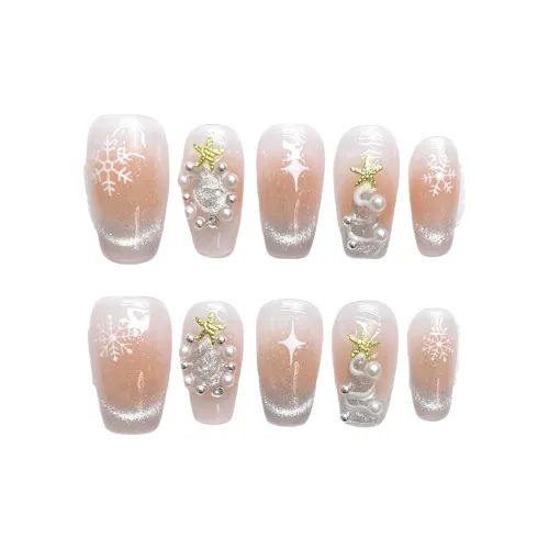 XIAMEIYU Ручная работа Nail Art Ледяной Прозрачный Кошачий глаз Снежинка Premium Luxury Примерно 18 мм Фальшивая Погоня Короткая LADDER
